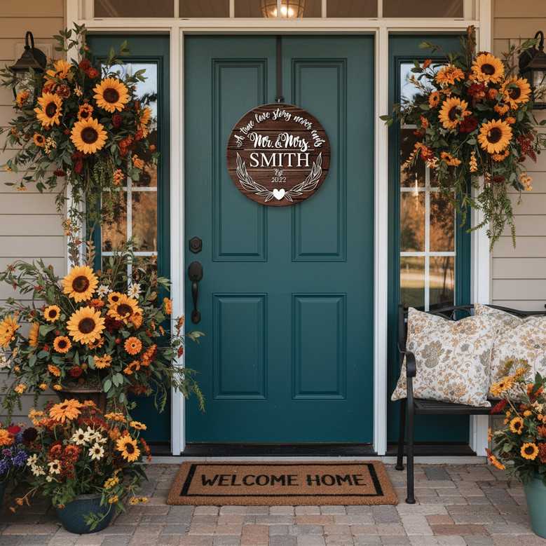 Forever Mr and Mrs Custom Monogram Wedding Round Wood Sign