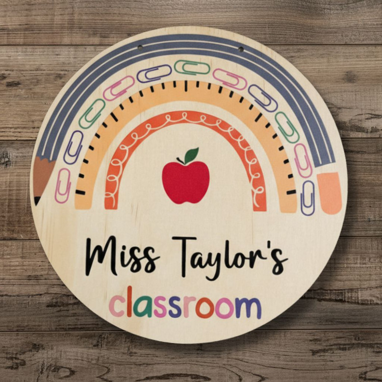 Inspire Learning Teacher Round Wood Sign Custom Classroom Decor