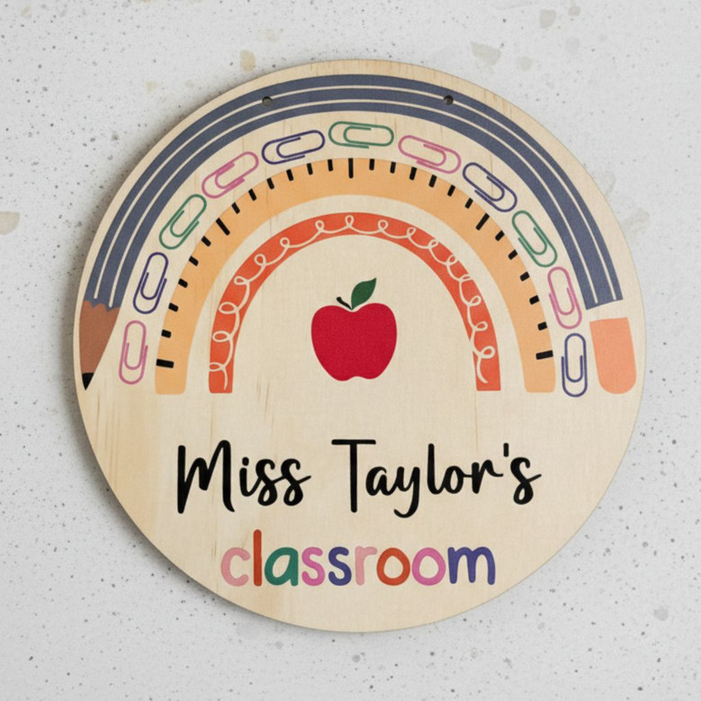 Inspire Learning Teacher Round Wood Sign Custom Classroom Decor