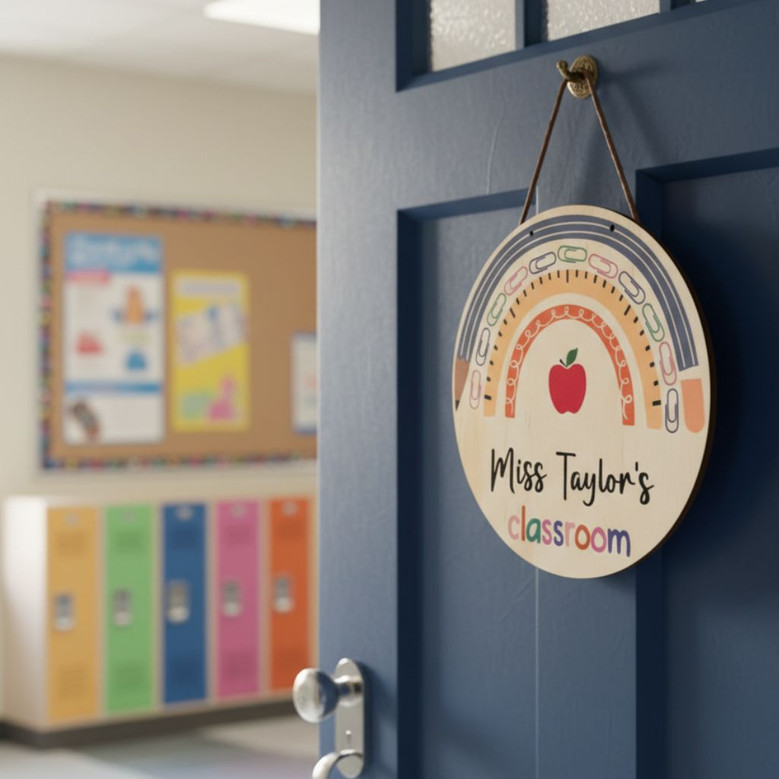 Inspire Learning Teacher Round Wood Sign Custom Classroom Decor