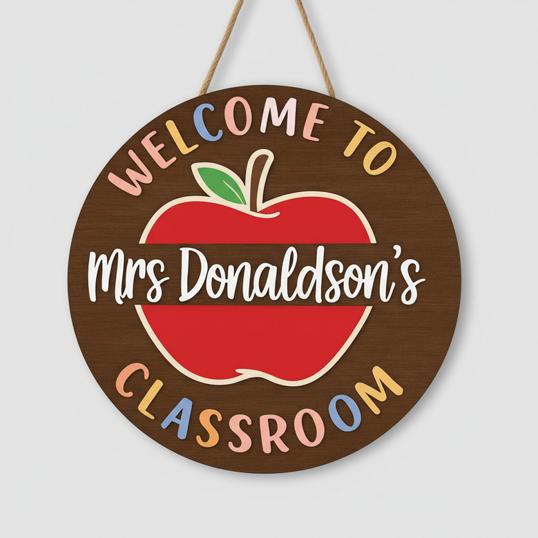 Inspiring Apple Teacher Round Wood Sign Classroom Door Decor