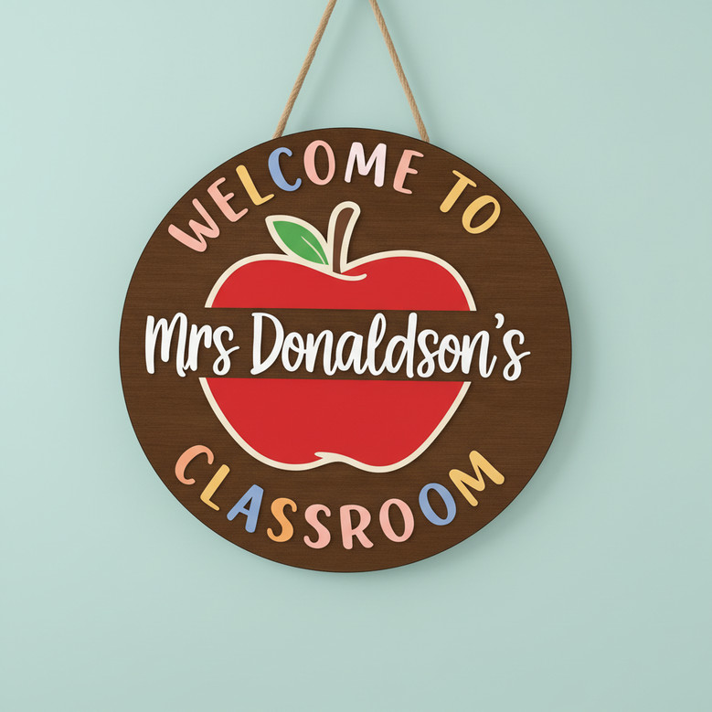 Inspiring Apple Teacher Round Wood Sign Classroom Door Decor