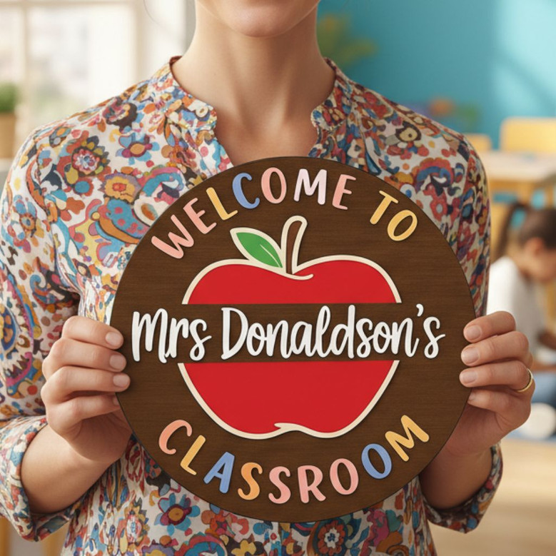 Inspiring Apple Teacher Round Wood Sign Classroom Door Decor