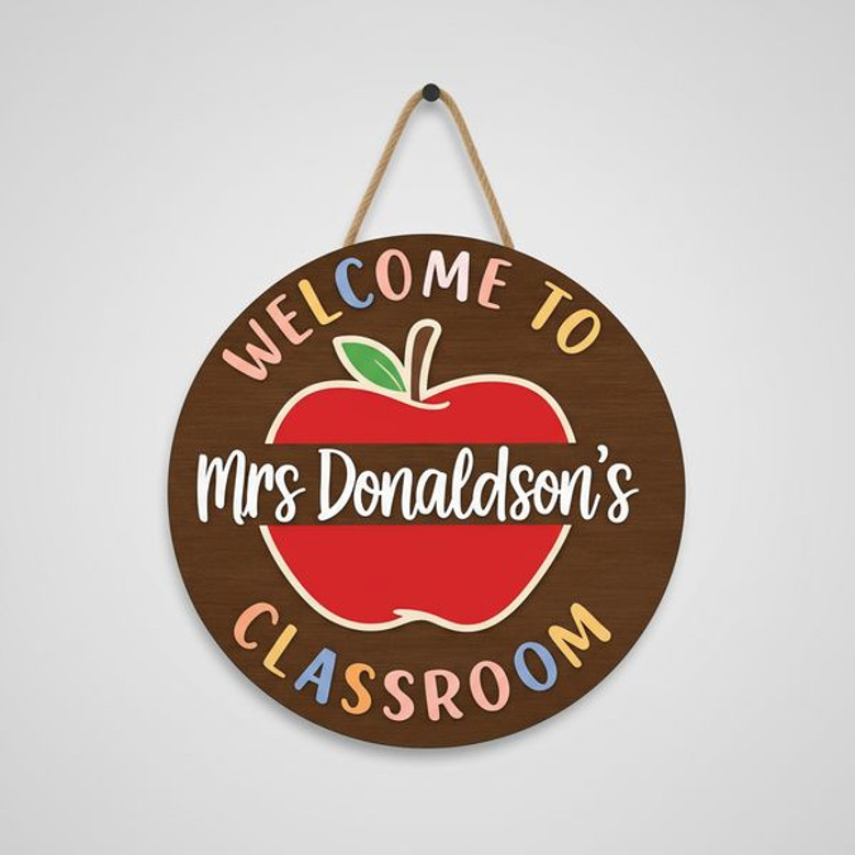 Inspiring Apple Teacher Round Wood Sign Classroom Door Decor