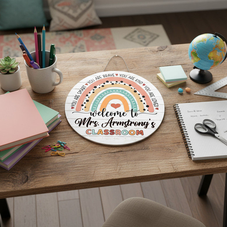 Inspiring Classroom Welcome Teacher Round Wood Sign Gift
