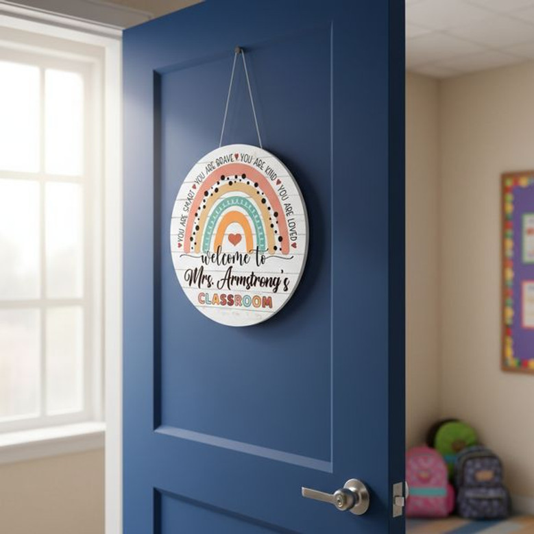 Inspiring Classroom Welcome Teacher Round Wood Sign Gift