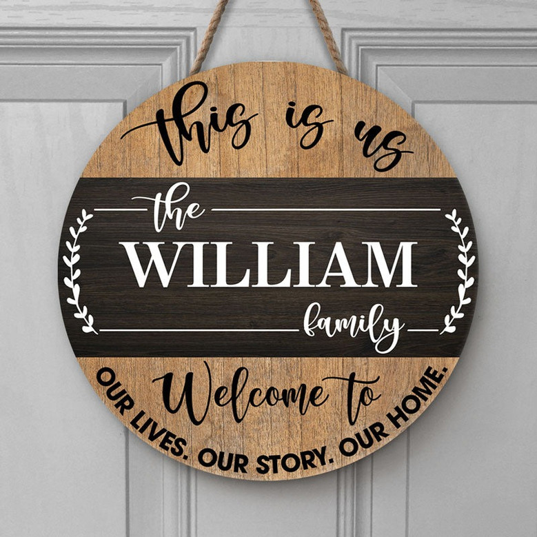 Our Family Story Round Wood Sign, Personalized Home Wall Art