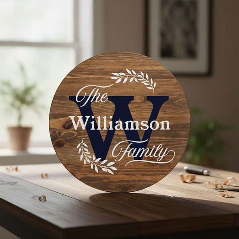 Personalized Family Monogram Round Wood Sign, Home Wall Decor