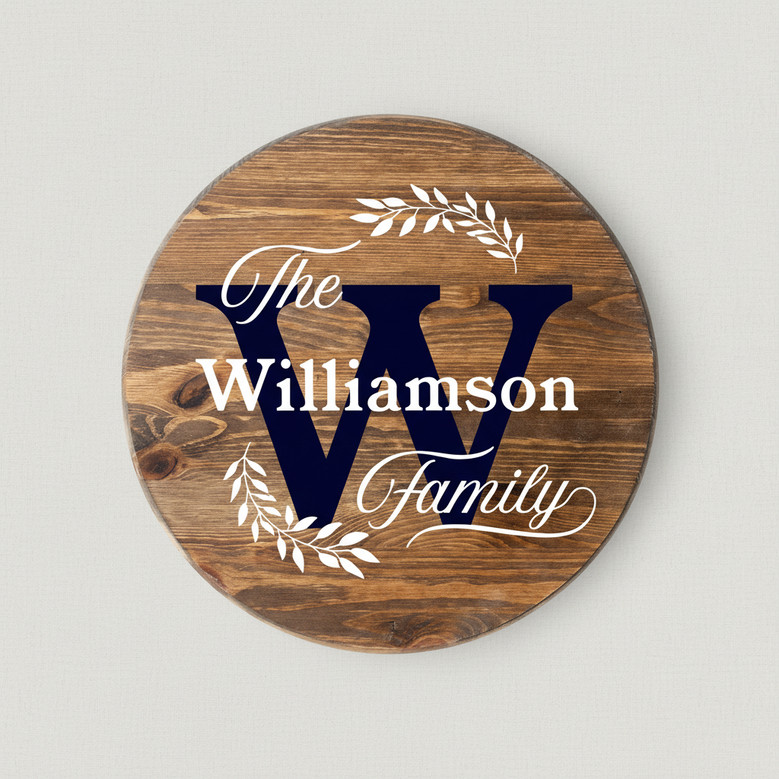 Personalized Family Monogram Round Wood Sign, Home Wall Decor