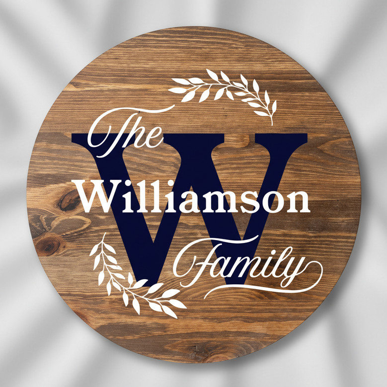 Personalized Family Monogram Round Wood Sign, Home Wall Decor