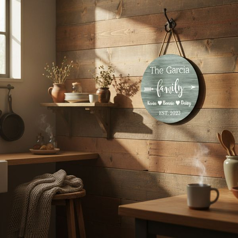Personalized Family Name Round Wood Sign Custom Est Date Home Decor