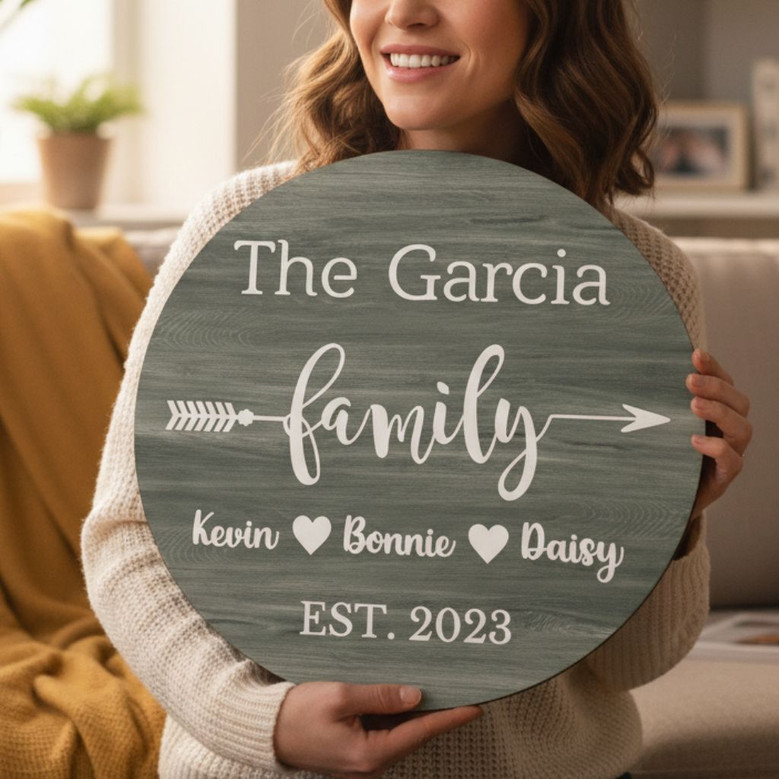 Personalized Family Name Round Wood Sign Custom Est Date Home Decor