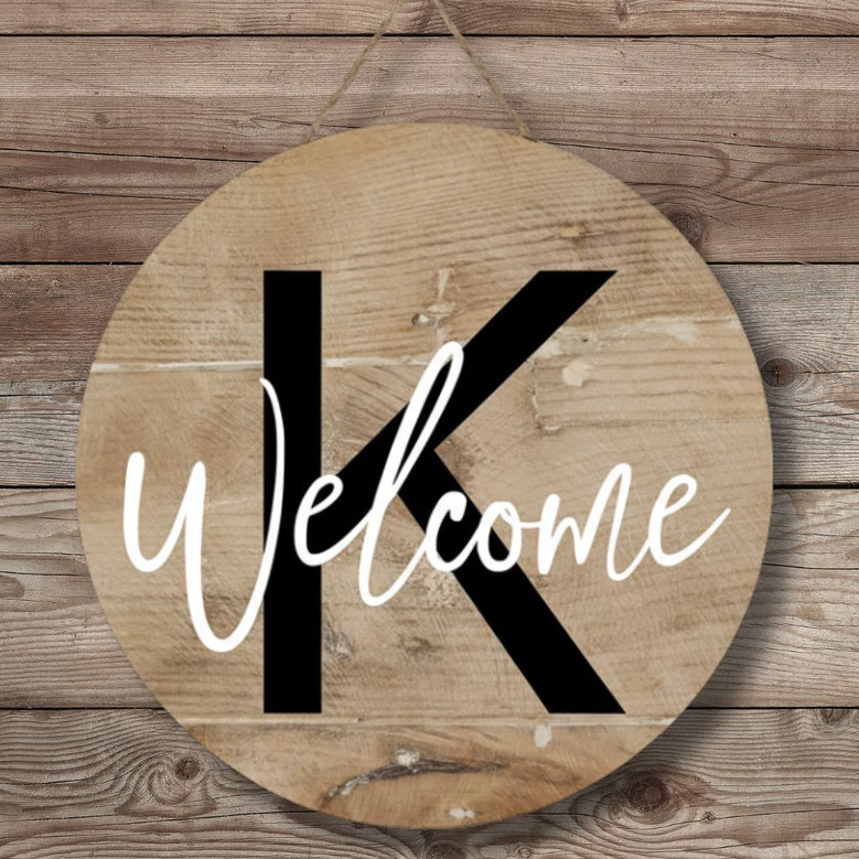Personalized Monogram Round Wood Sign, Welcome Door Sign