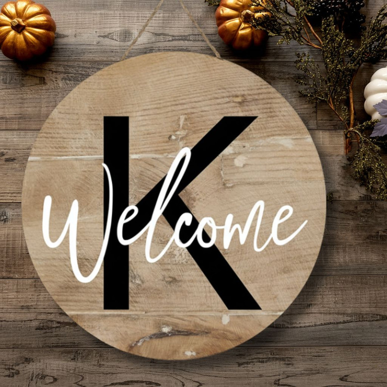 Personalized Monogram Round Wood Sign, Welcome Door Sign