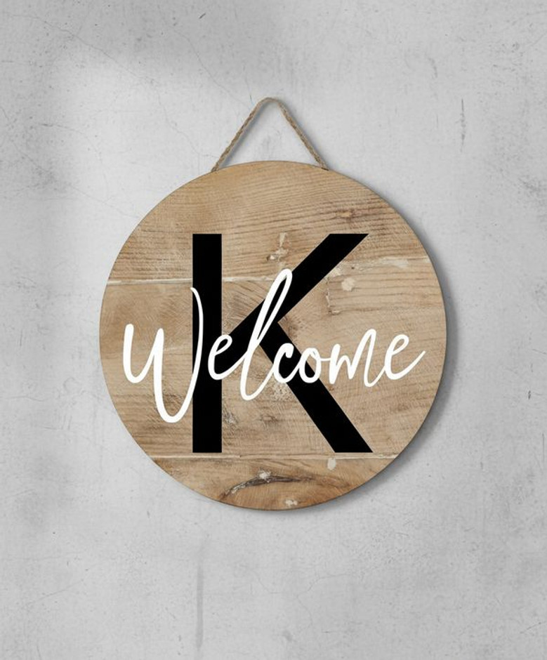 Personalized Monogram Round Wood Sign, Welcome Door Sign