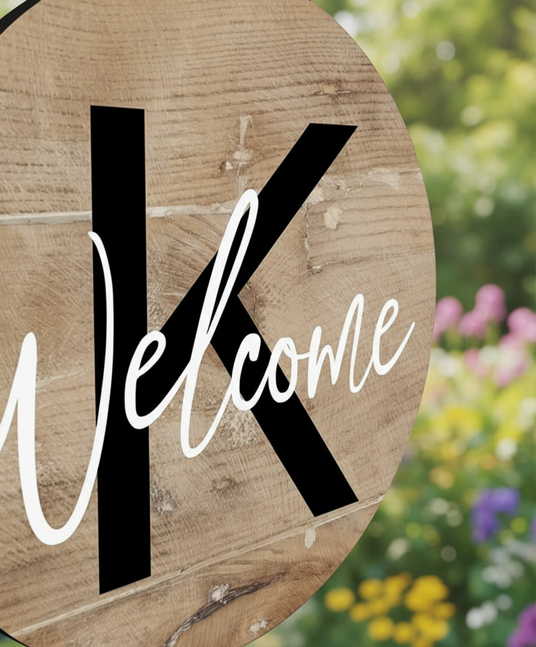 Personalized Monogram Round Wood Sign, Welcome Door Sign