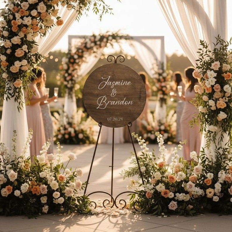 Rustic Charm Wooden Wedding Round Wood Sign for Ceremony Decor