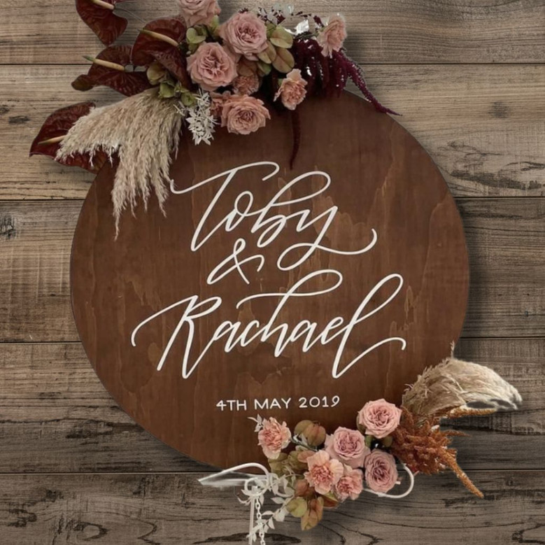 Rustic Wedding Round Wood Sign Custom Couple Names Ceremony Decor