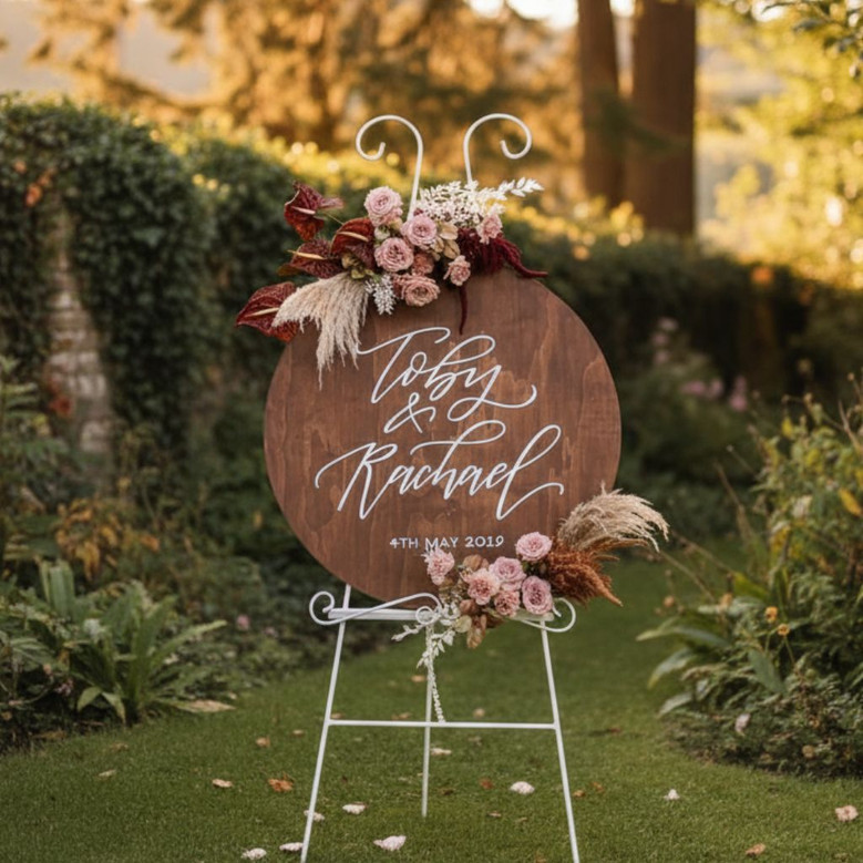 Rustic Wedding Round Wood Sign Custom Couple Names Ceremony Decor