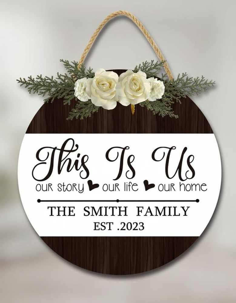 This Is Our Family, Custom Round Wood Sign for Porch Decor