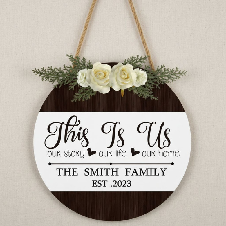 This Is Our Family, Custom Round Wood Sign for Porch Decor