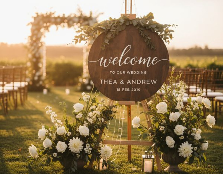 Timber Wedding Round Wood Sign Elegant Welcome and Ceremony Decor
