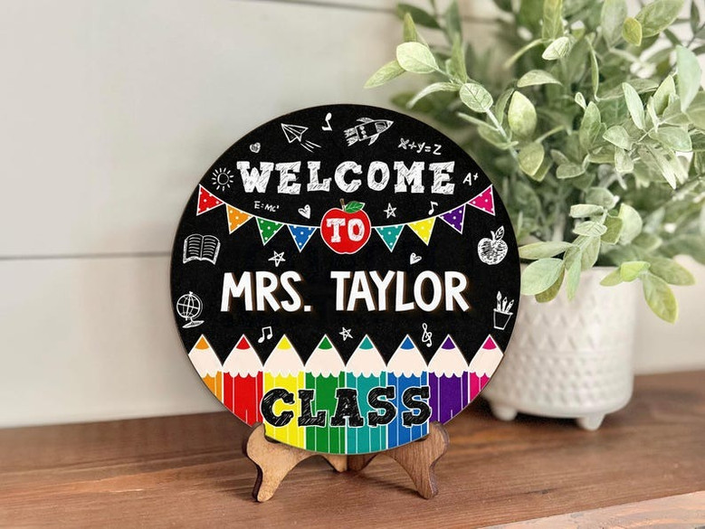 Warm Classroom Welcome Teacher Round Wood Sign Custom Decor