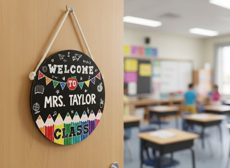 Warm Classroom Welcome Teacher Round Wood Sign Custom Decor