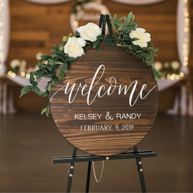 Wedding Round Wood Sign Custom Names and Date for Your Big Day