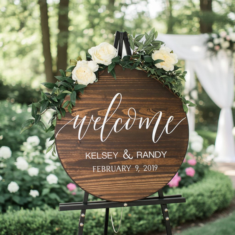 Wedding Round Wood Sign Custom Names and Date for Your Big Day