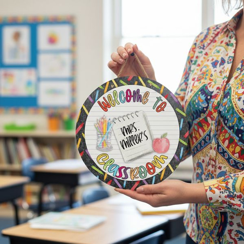 Welcome To Classroom, Teacher Round Wood Sign Decor