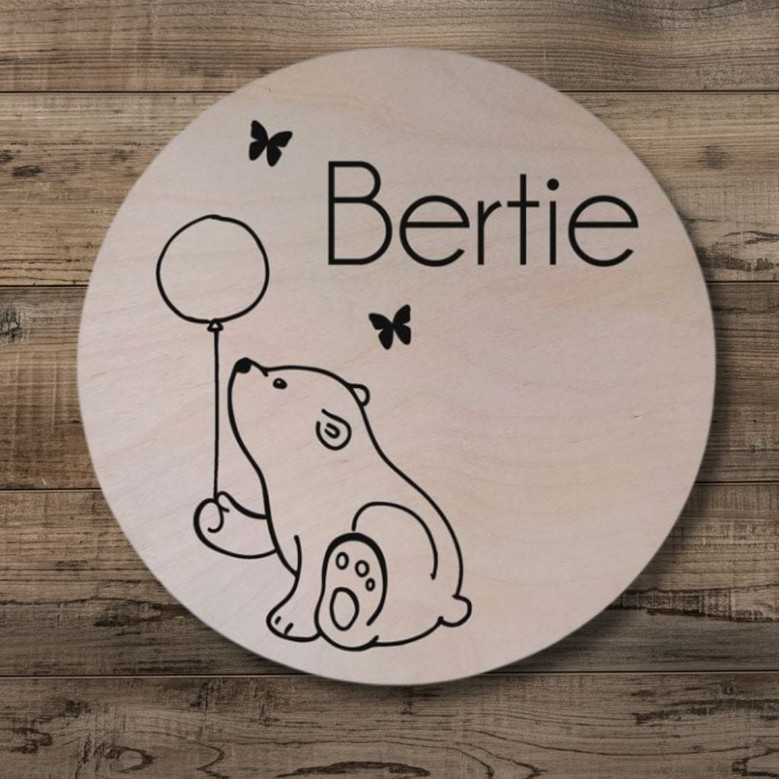 Adorable Bear Nursery Round Wood Sign Custom Name Wall Art