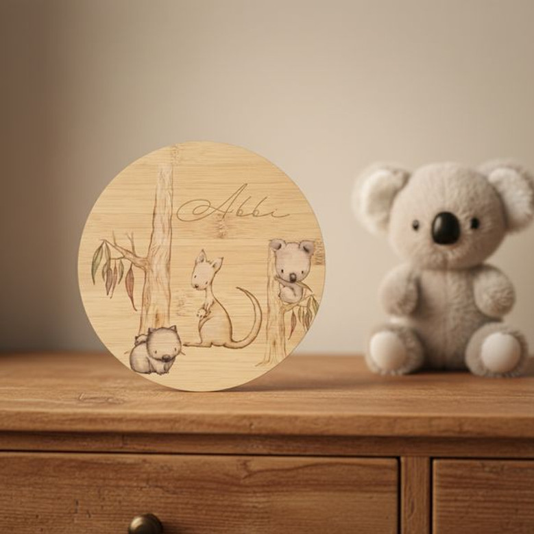Aussie Animal Round Wood Sign A Cherished Nursery Gift