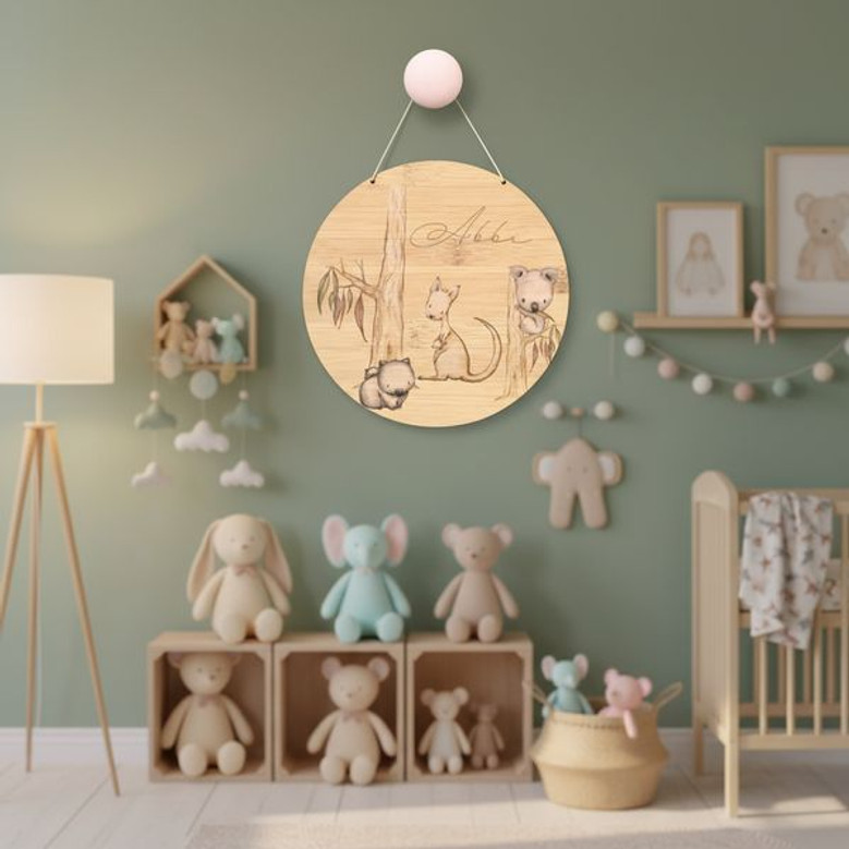 Aussie Animal Round Wood Sign A Cherished Nursery Gift