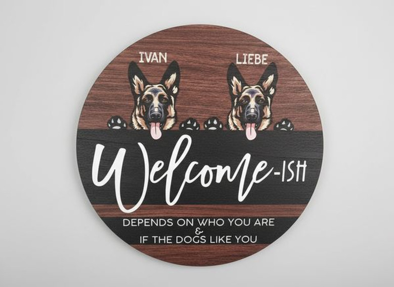 Bark and Welcome Unique Animal Round Wood Sign for Pet Lovers
