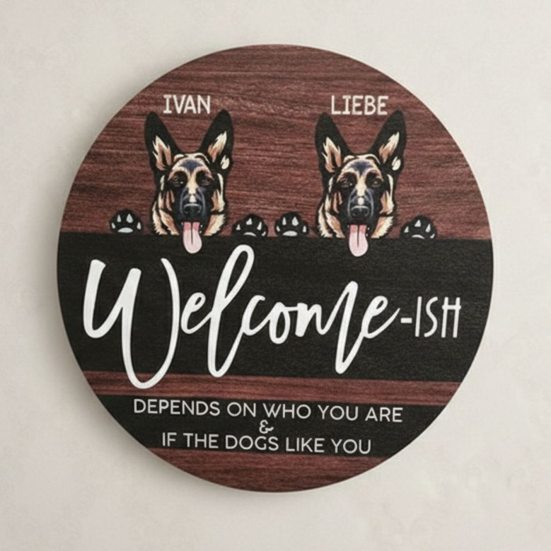 Bark and Welcome Unique Animal Round Wood Sign for Pet Lovers