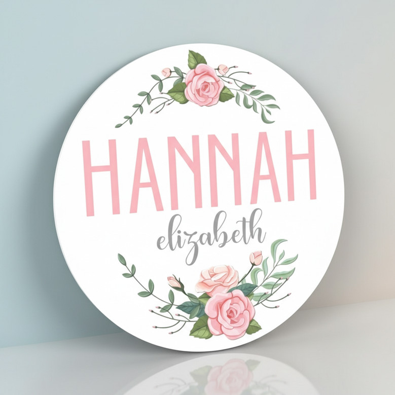 Blossoming Dreams Floral Custom Nursery Round Wood Sign