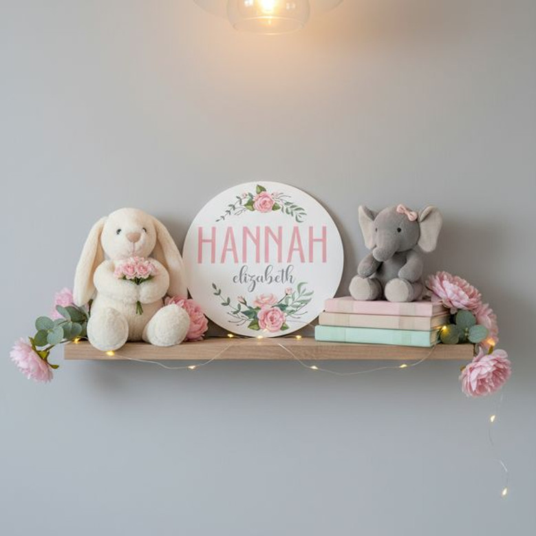 Blossoming Dreams Floral Custom Nursery Round Wood Sign