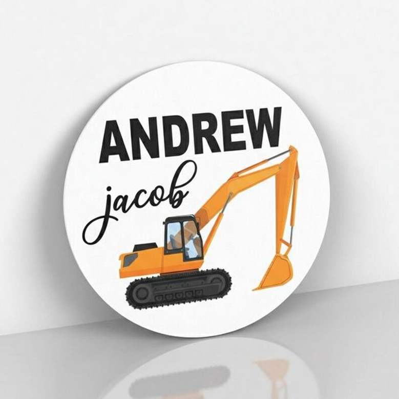 Build His Dreams Digger Truck Nursery Round Wood Sign