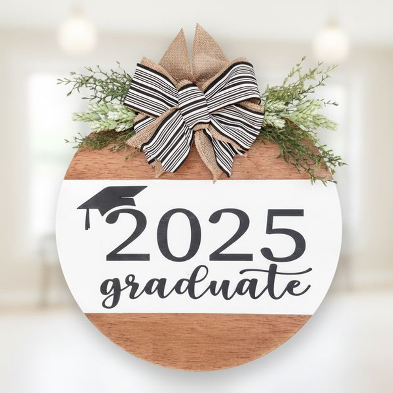Celebrate Your Grad Custom Graduation Round Wood Sign Door Hanger