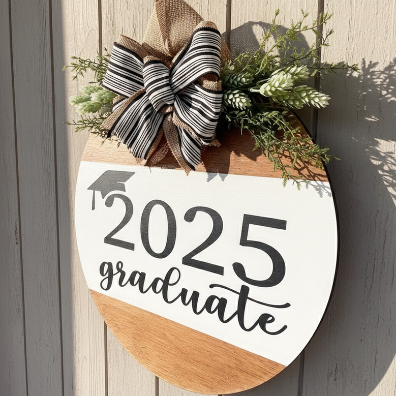 Celebrate Your Grad Custom Graduation Round Wood Sign Door Hanger
