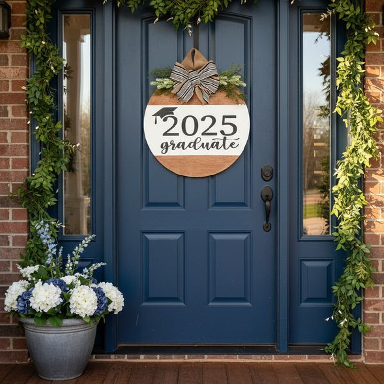 Celebrate Your Grad Custom Graduation Round Wood Sign Door Hanger