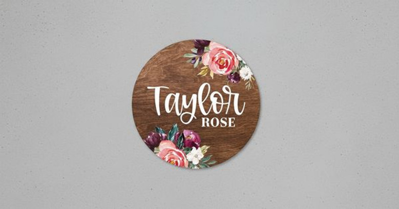 Cherished Beginnings Custom Nursery Round Wood Sign for Newborns