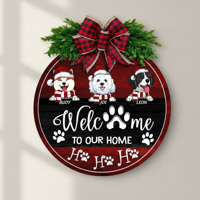 Christmas Welcome Custom Dog Breed Animal Round Wood Sign