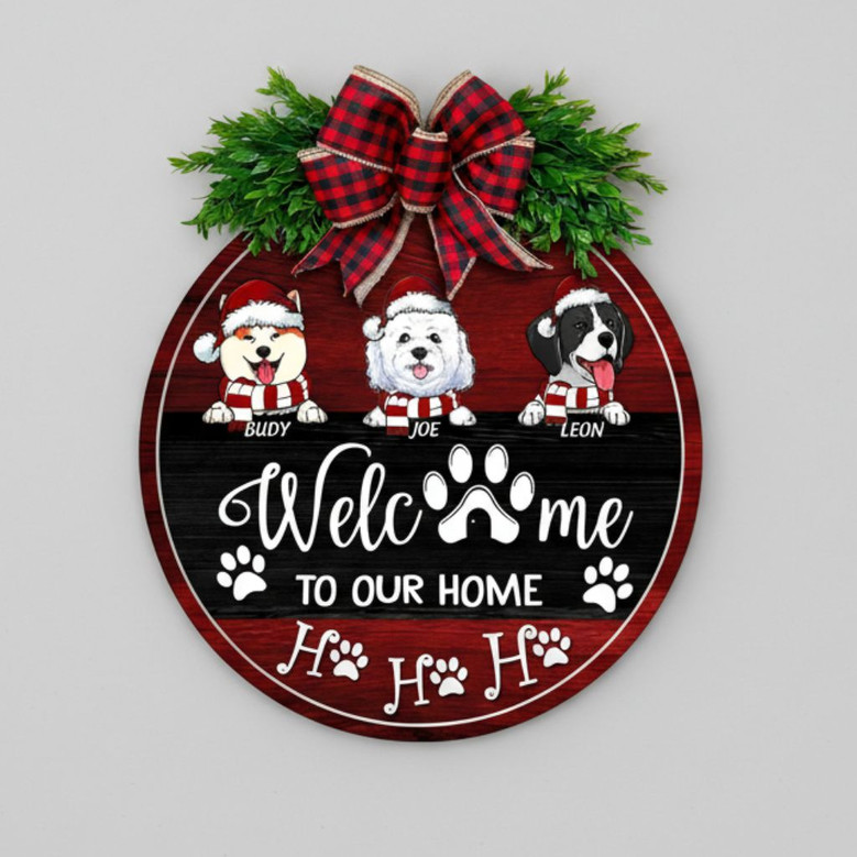Christmas Welcome Custom Dog Breed Animal Round Wood Sign
