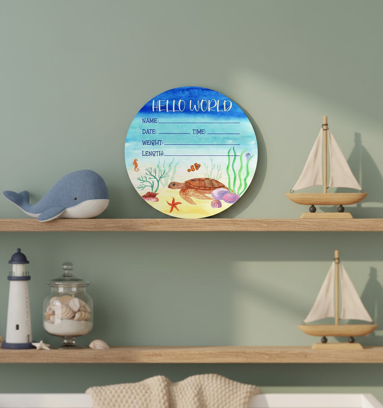 Coastal Seaside Vibes Ocean Theme Nursery Round Wood Sign