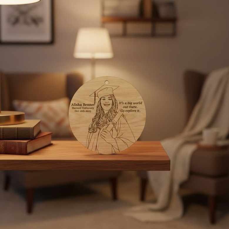 Custom Graduation Round Wood Sign Line Art Portrait Keepsake