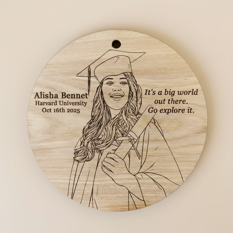 Custom Graduation Round Wood Sign Line Art Portrait Keepsake