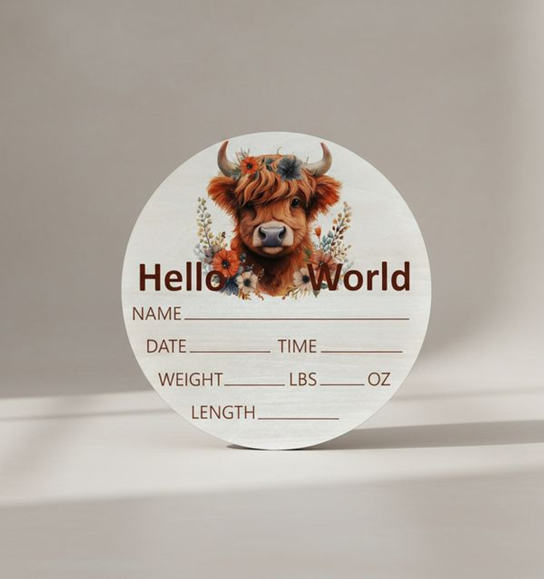 Highland Cow Keepsake Your Custom Nursery Round Wood Sign