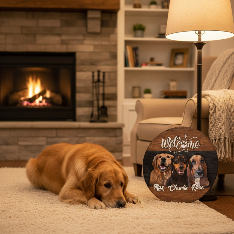 Home is Where the Pets Are Custom Animal Round Wood Sign